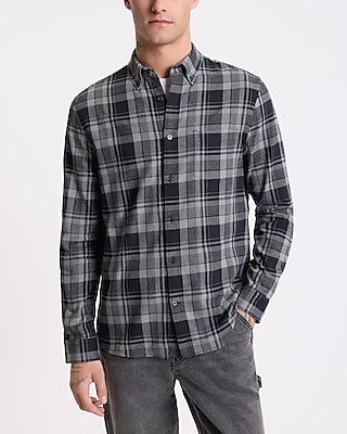 Plaid Stretch Cotton Flannel Shirt