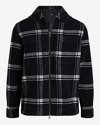 Plaid Wool-Blend Zip Shirt Jacket