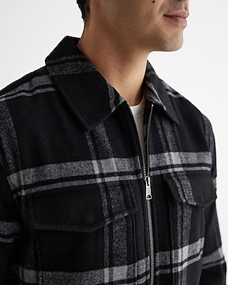 Plaid Wool-Blend Zip Shirt Jacket