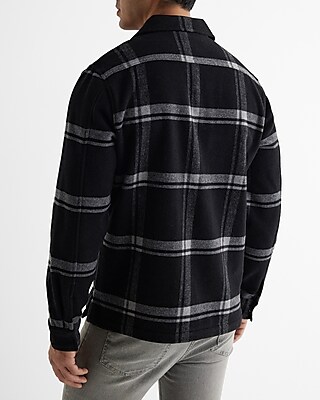 Plaid Wool-Blend Zip Shirt Jacket