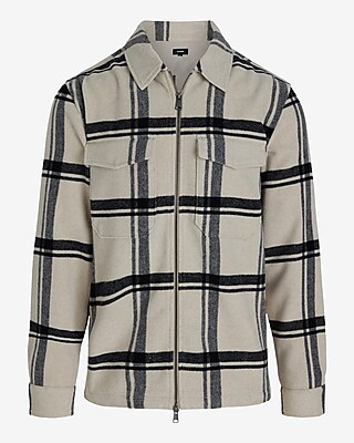 Plaid Wool-Blend Zip Shirt Jacket
