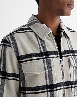 Plaid Wool-Blend Zip Shirt Jacket