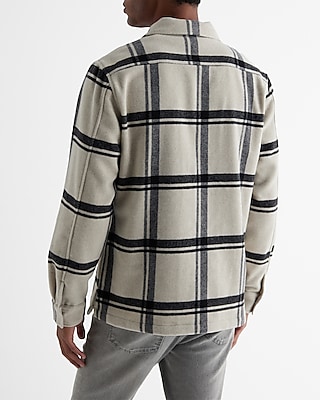 Plaid Wool-Blend Zip Shirt Jacket
