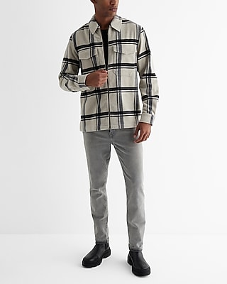 Plaid Wool-Blend Zip Shirt Jacket