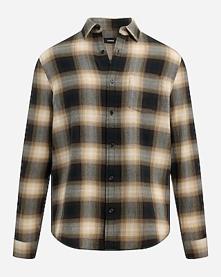 Textured Gradient Plaid Stretch Cotton Shirt