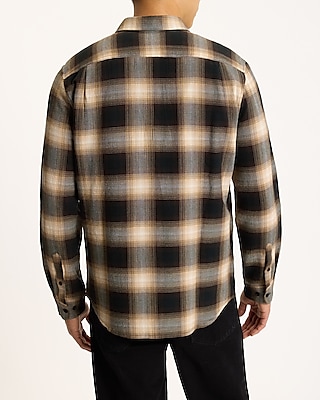 Textured Gradient Plaid Stretch Cotton Shirt