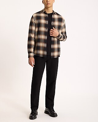 Textured Gradient Plaid Stretch Cotton Shirt