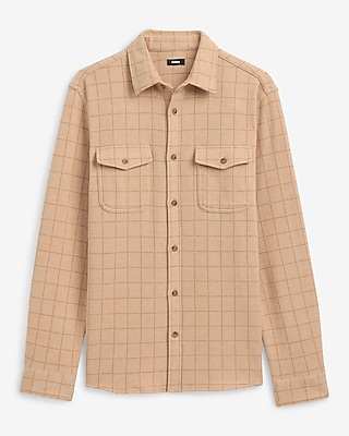 Grid Plaid Double Button Pocket Sweater Flannel Shirt