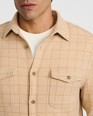 Grid Plaid Double Button Pocket Sweater Flannel Shirt
