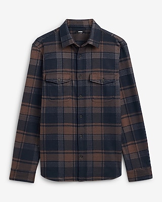Plaid Double Button Pocket Sweater Flannel Shirt