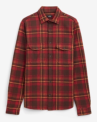 Plaid Double Button Pocket Sweater Flannel Shirt