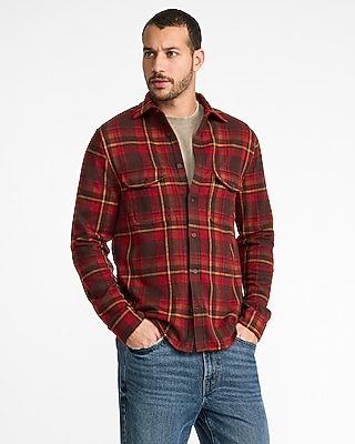 Plaid Double Button Pocket Sweater Flannel Shirt