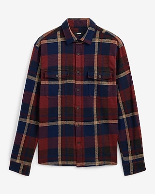 Plaid Double Button Pocket Sweater Flannel Shirt | Express