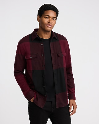 Cromoncent Men's Casual Plaid Flannel Shirt - Heavyweight Burgundy Button Down, 3X-Large, Long Sleeve With Chest Pockets - View #5