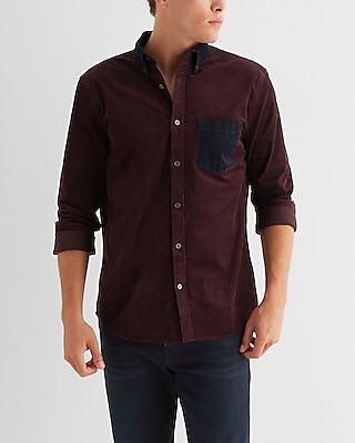 color block stretch corduroy shirt