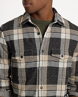 Plaid Double Pocket Stretch Sweater Flannel