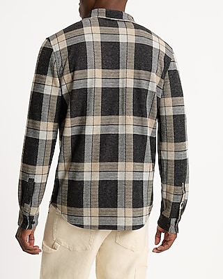 Plaid Double Pocket Stretch Sweater Flannel