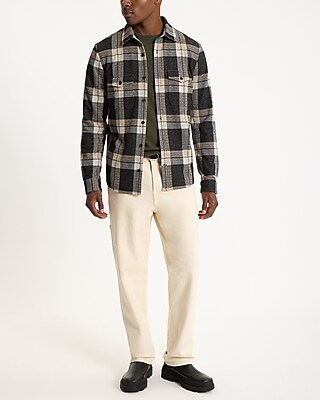 Plaid Double Pocket Stretch Sweater Flannel