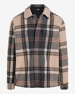Plaid Wool-Blend Double Pocket Shirt Jacket