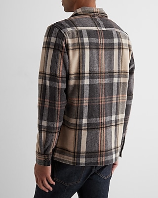 Plaid Wool-Blend Double Pocket Shirt Jacket