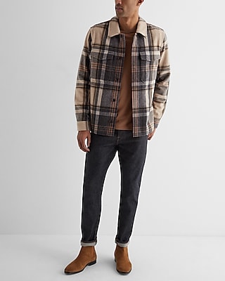 Plaid Wool-Blend Double Pocket Shirt Jacket