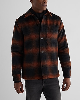 Fuzzy Plaid Shirt Jacket | Express