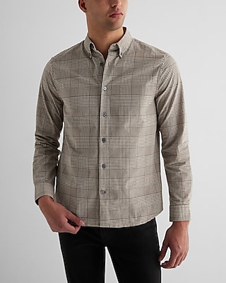 houndstooth plaid stretch corduroy shirt