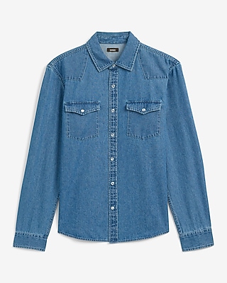 Light Wash Denim Western Double Pocket Flannel Shirt