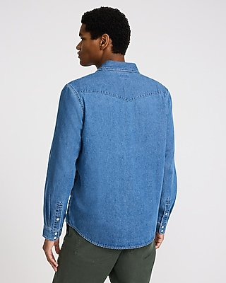 Light Wash Denim Western Double Pocket Flannel Shirt