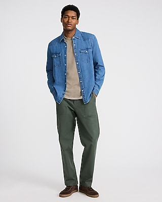 Light Wash Denim Western Double Pocket Flannel Shirt
