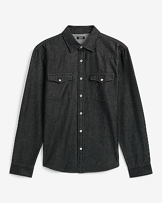 Black Wash Denim Western Double Pocket Flannel Shirt