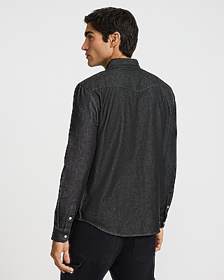 Black Wash Denim Western Double Pocket Flannel Shirt