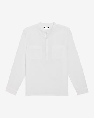 WC-LS BANDED COLLAR POPOVER QUAVO LINEN SOLID-8225:TRUE WHITE:XS