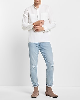 WC-LS BANDED COLLAR POPOVER QUAVO LINEN SOLID-8225:TRUE WHITE:XS