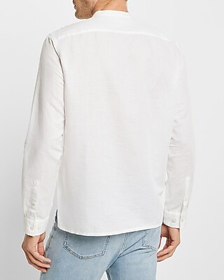 WC-LS BANDED COLLAR POPOVER QUAVO LINEN SOLID-8225:TRUE WHITE:XS