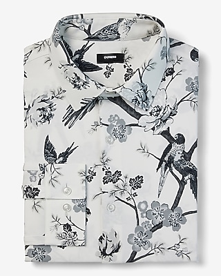 Slim Floral Bird Stretch Modern Tech 1MX Dress Shirt