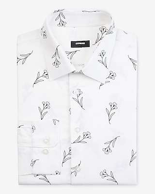 Slim White Floral Stretch 1mx Dress Shirt | Express