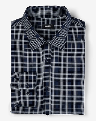 Extra Slim Grid Plaid Wrinkle-Resistant Performance Dress Shirt White Men's Tall