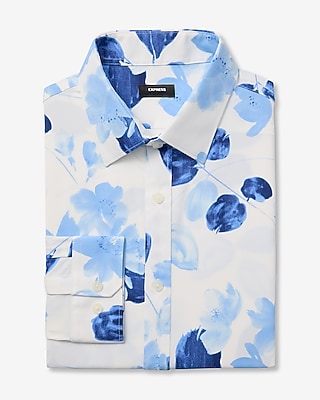 Slim Watercolor Floral Wrinkle-Resistant Everyday Performance Dress Shirt