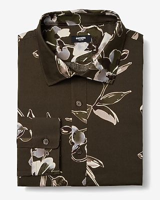Modern Slim Floral Cotton Stretch Spread Collar 1MX Dress Shirt
