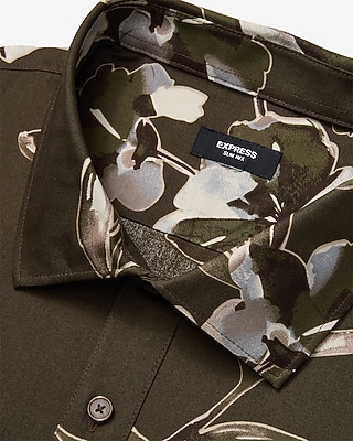 Modern Slim Floral Cotton Stretch Spread Collar 1MX Dress Shirt - thumbnail 2