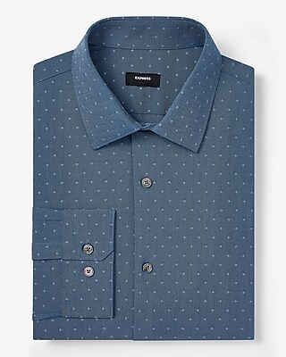 Express Men's 1MX Extra-Slim Fit Dress Shirt | Blue Jacquard Stretch Cotton | Long Sleeve Collared Button-Down