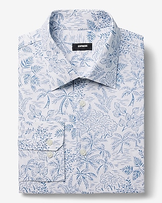 Slim Tropical Tree Print Stretch 1MX Dress Shirt