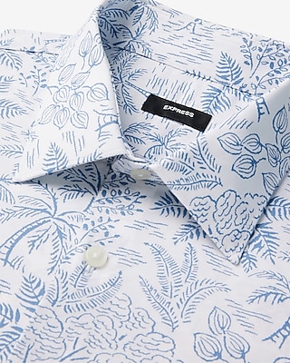 Slim Tropical Tree Print Stretch 1MX Dress Shirt