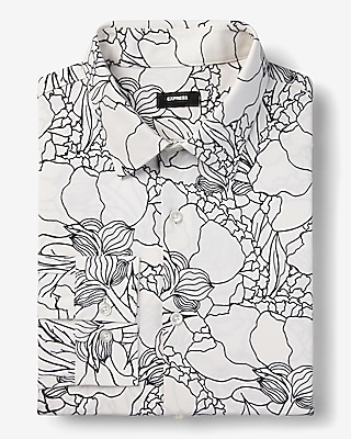 Slim Abstract Line Floral Stretch Modern Tech 1MX Dress Shirt