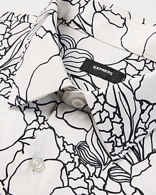 Slim Abstract Line Floral Stretch Modern Tech 1MX Dress Shirt