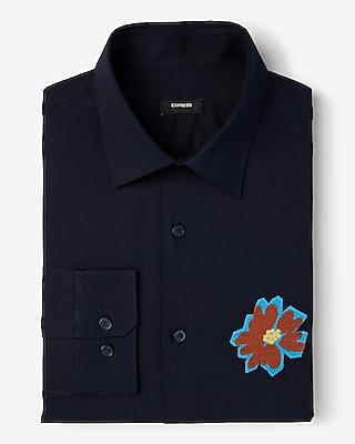 slim embroidered floral stretch 1mx dress shirt