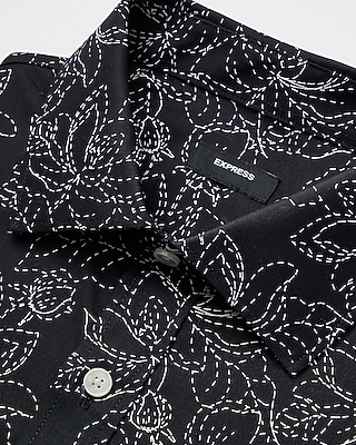 Modern Slim Embroidered Floral Spread Collar Stretch Cotton 1MX Dress Shirt