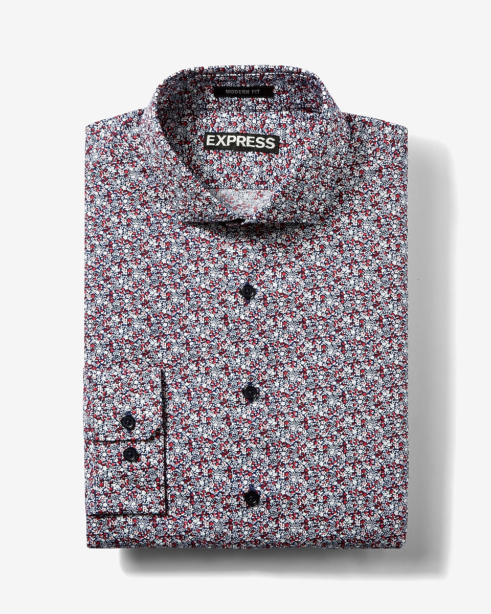 Fitted Floral Print Cotton Dress Shirt | Express