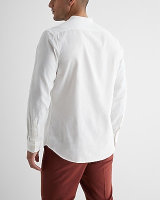 Slim Solid Stretch Linen Banded Collar 1MX Dress Shirt - image 2